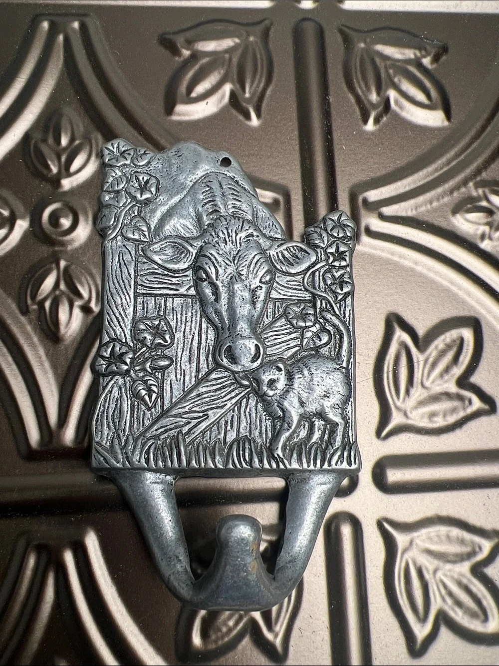Vintage hook-Cow & kitten Metal Wall Hook in Aluminum. Ready to hang